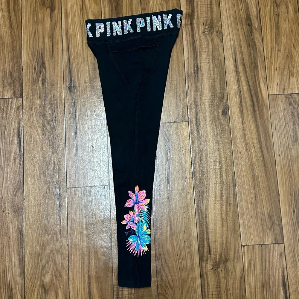 PINK VS TROPICAL HIBISCUS FLORAL BLING LEGGINGS
